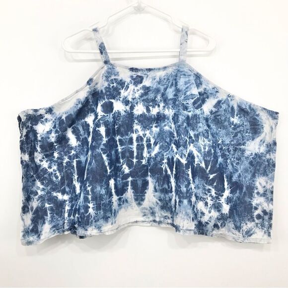 Hippie Laundry Blue White Tie Dye Rectangular Drape Batwing Tank Top - Picture 7 of 11